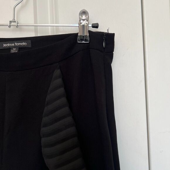 Jealous Tomato Black Ruffle Slit Leg Trousers - Wide Leg Pants - Size M - Picture 4 of 4